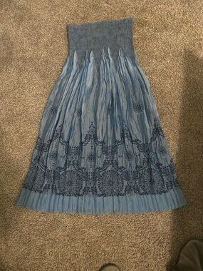 Lapis Blue Embroidered Strapless Maxi Skirt